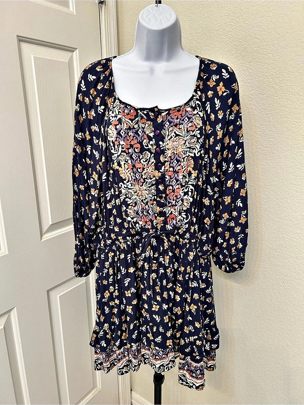 Gypsy Love Floral Mini Dress in Blue Size XXL